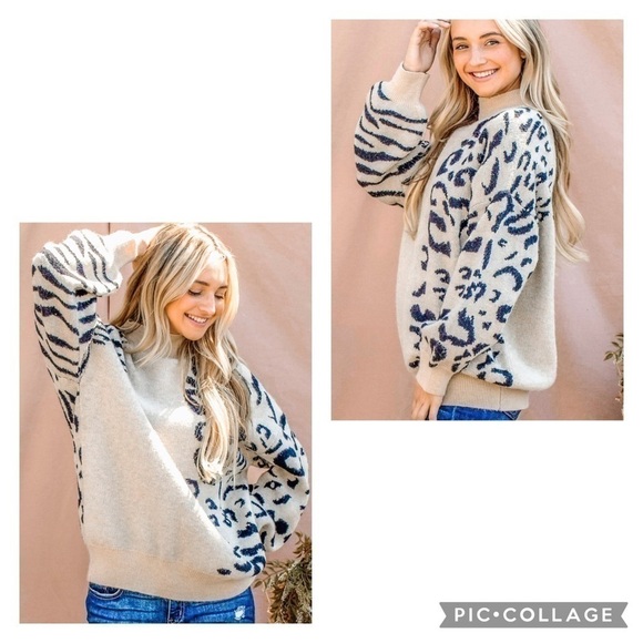 SALE!! Wild Thang! Cream Sweater w/Leopard & Zebra Print - Picture 5 of 6